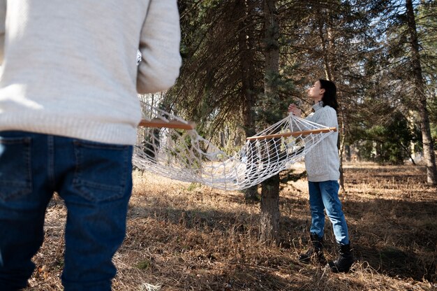 pareja, con, hamaca, aire libre