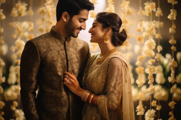 Una pareja india afectuosa celebra el día de la propuesta juntos.