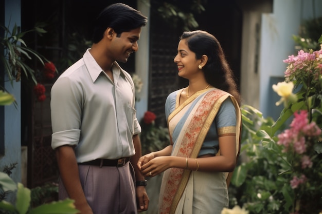 Foto gratuita una pareja india afectuosa celebra el día de la propuesta juntos.