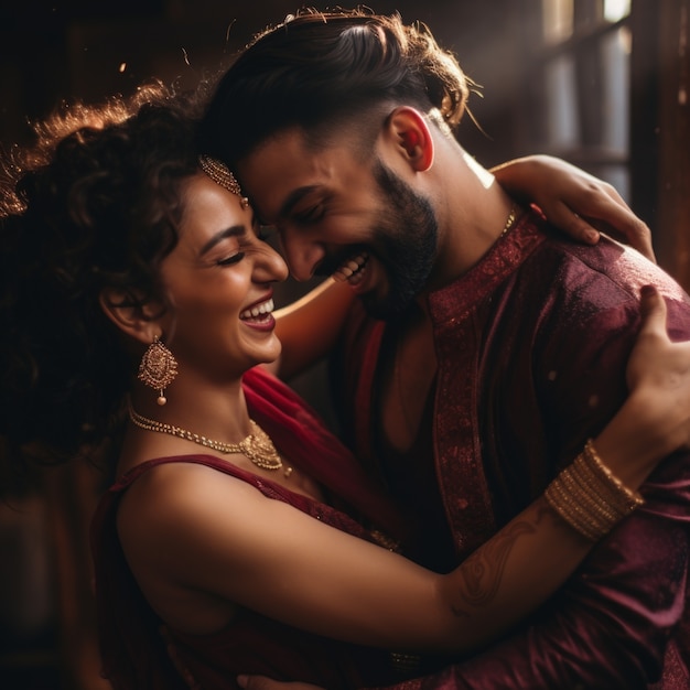 Una pareja india celebra el día de la propuesta siendo romántica entre sí.