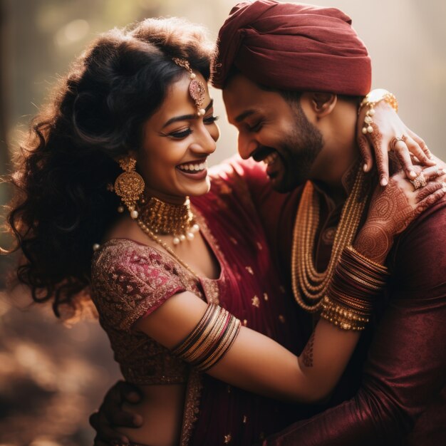 Una pareja india celebra el día de la propuesta siendo romántica entre sí.