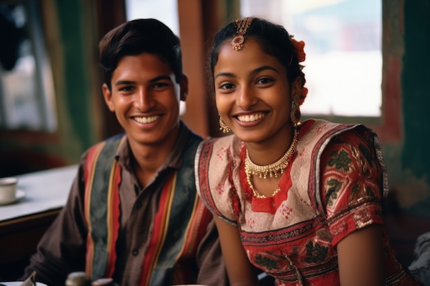 Foto gratuita una pareja india celebra el día de la propuesta siendo romántica entre sí.