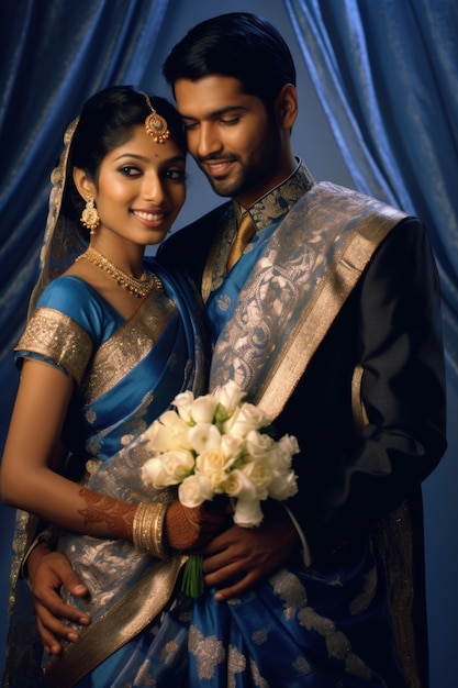 Una pareja india celebra el día de la propuesta siendo romántica entre sí.