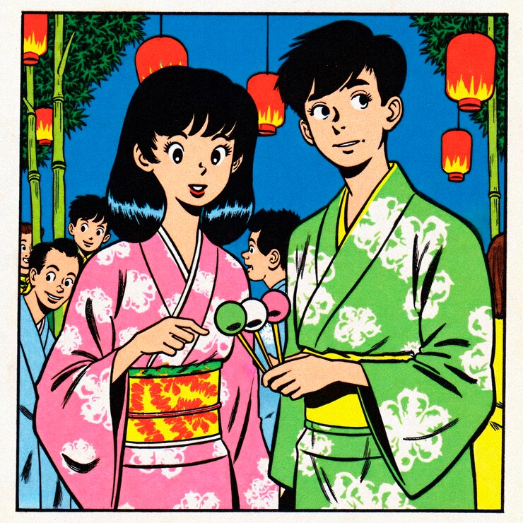 Foto gratuito pareja en kimono en el festival de verano japonés