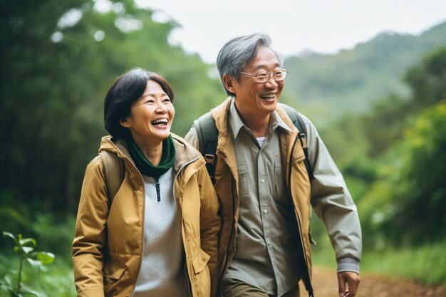 Pareja mayor de plano medio en la naturaleza