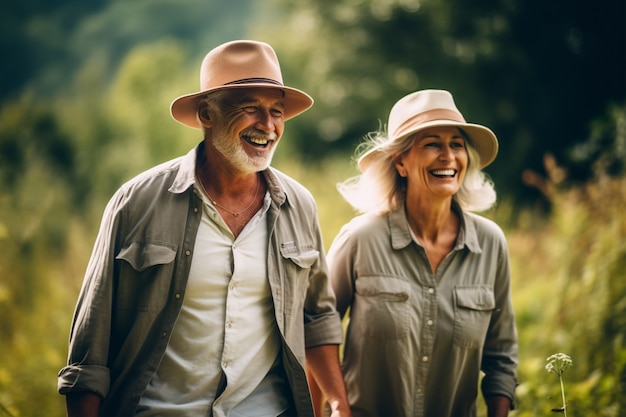 Pareja mayor de plano medio en la naturaleza