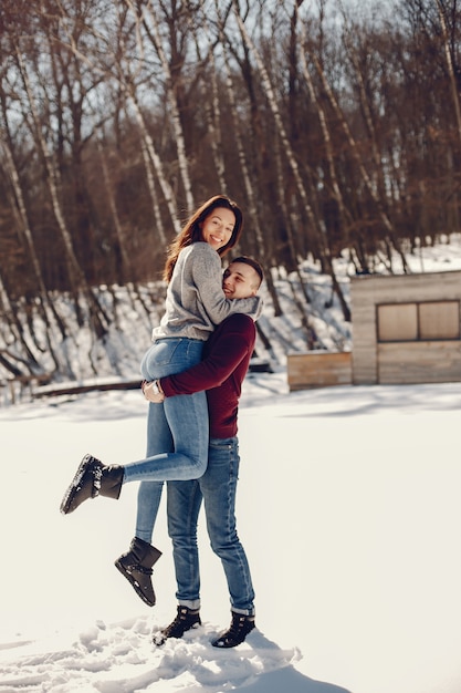 Pareja en un parque de invierno