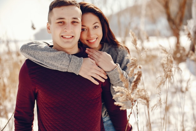 Pareja en un parque de invierno