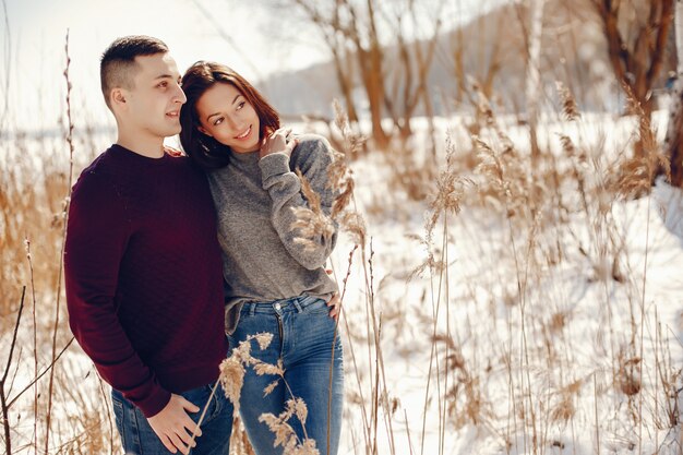 Pareja en un parque de invierno