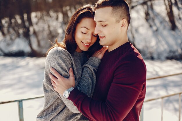 Pareja en un parque de invierno