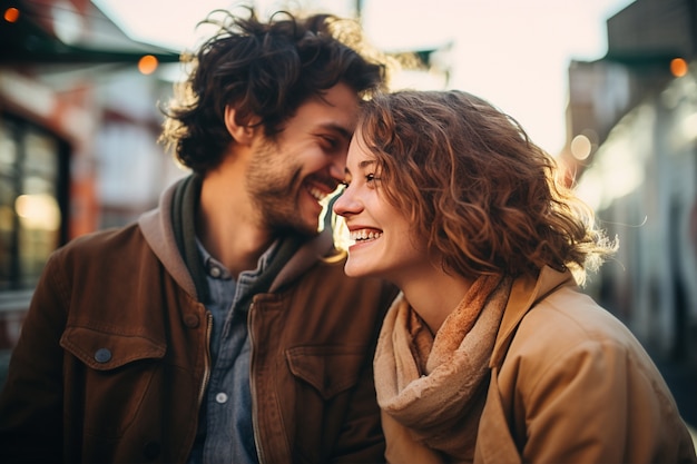 Pareja de plano medio siendo romántica