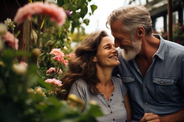 Pareja de plano medio siendo romántica