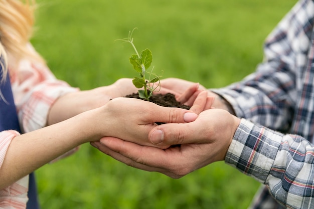 Pareja de primer plano con planta