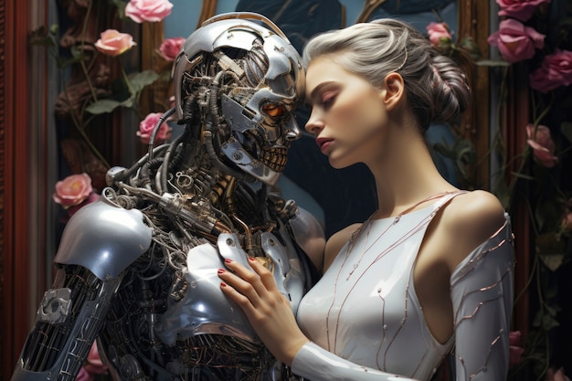 Una pareja romántica futurista de tomas medias