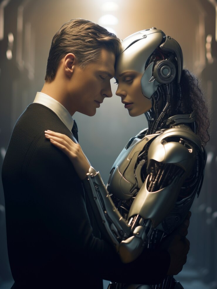 Foto gratuito una pareja romántica futurista de tomas medias