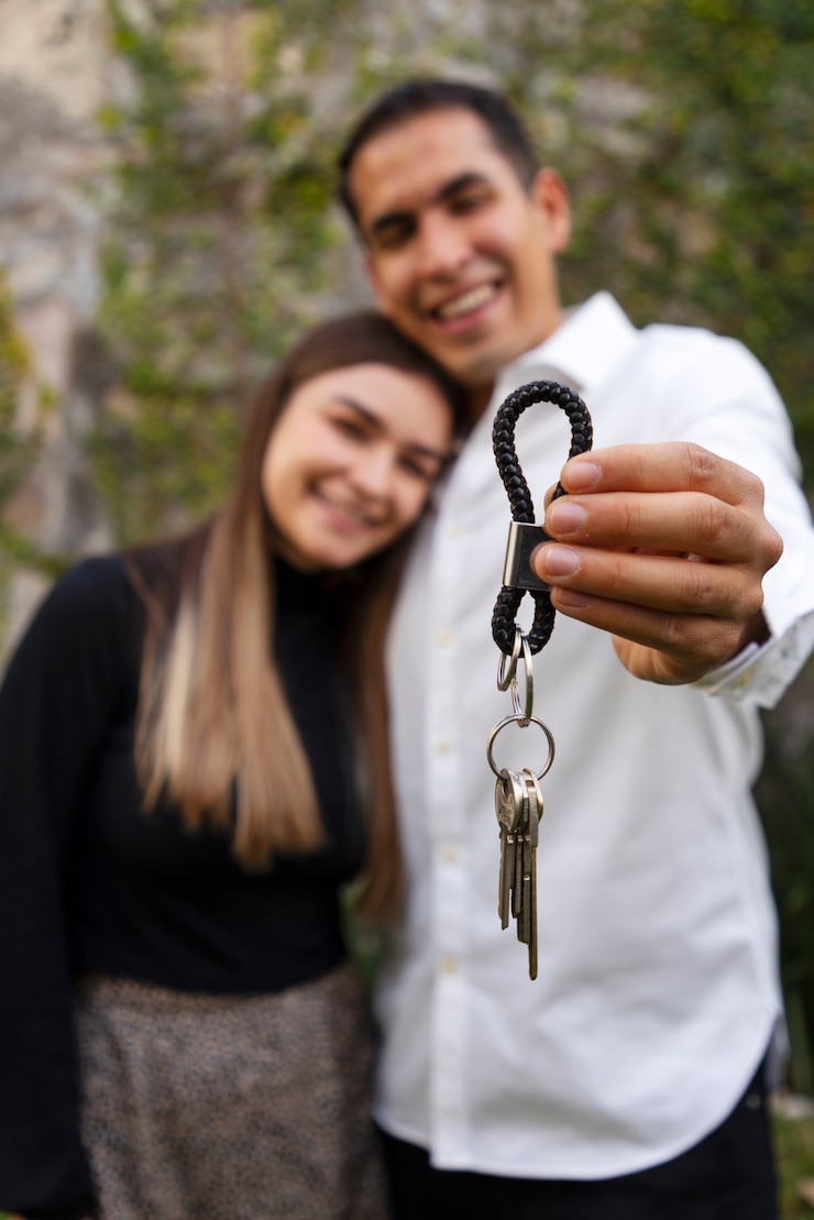 Foto gratuito pareja de tiro medio comprando casa nueva