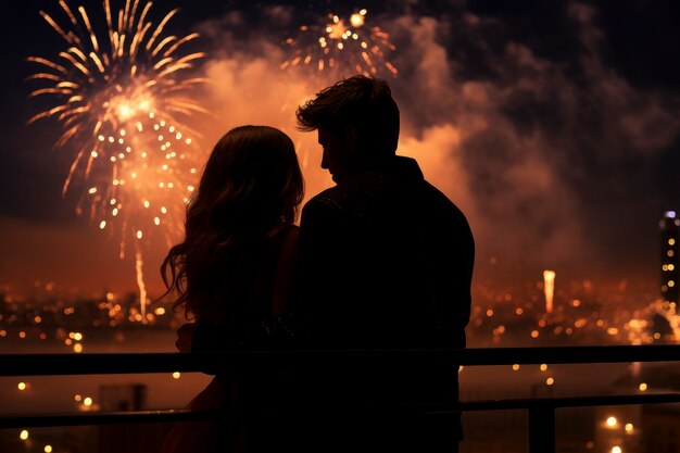 Una pareja de tomas medianas celebrando el año nuevo.