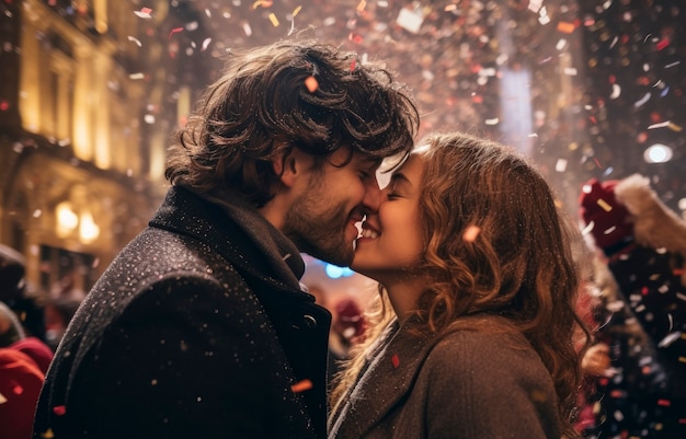 Una pareja de tomas medianas celebrando el año nuevo.