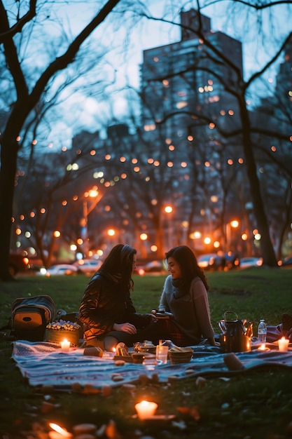 Foto gratuita una pareja en verano teniendo un día de picnic relajante juntos