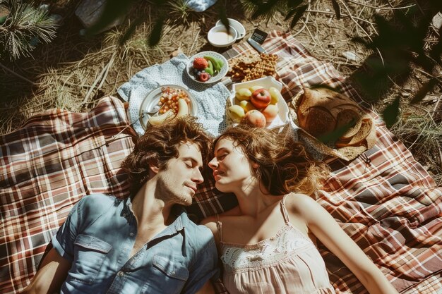 Una pareja en verano teniendo un día de picnic relajante juntos