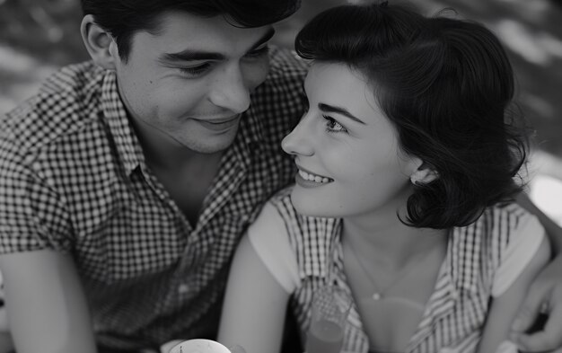 Una pareja vintage negra y blanca disfrutando de un picnic