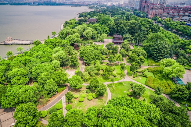 El parque de la ciudad con el lago