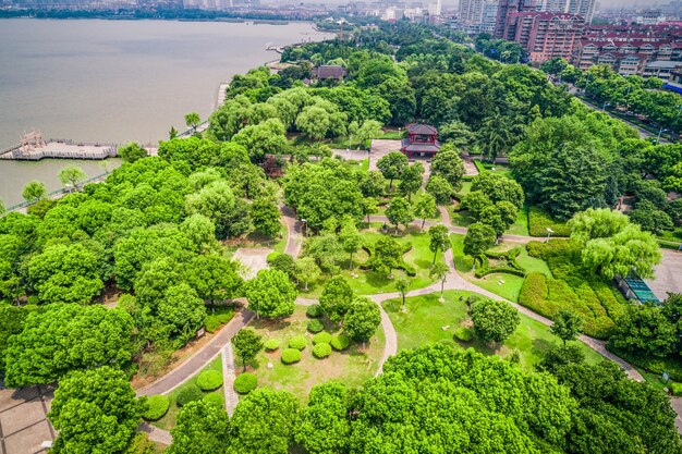 El parque de la ciudad con el lago