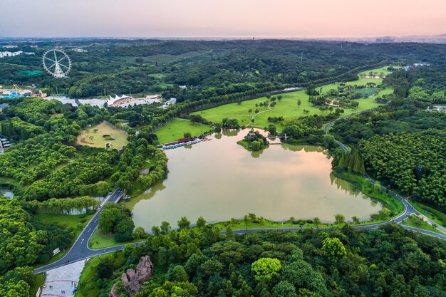 El parque de la ciudad con el lago