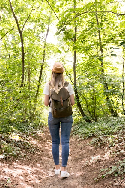 Foto gratuita un paseo por el bosque desde atrás