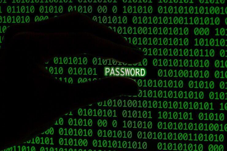 Photo Gratis password with hand and binary code