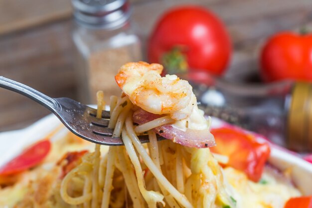 Pastas de mariscos, camarones