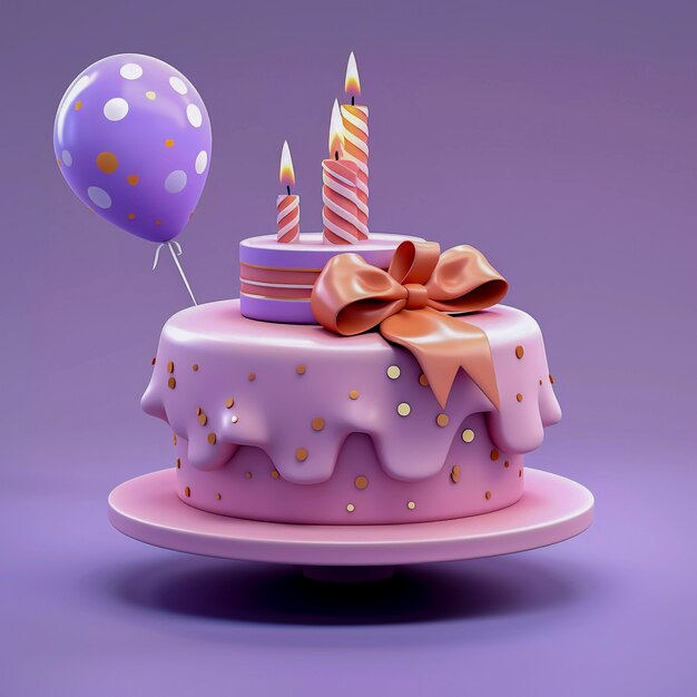 Pastel 3d con globo y velas.