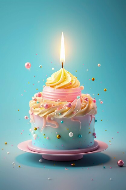 Pastel 3d con vela encendida encima