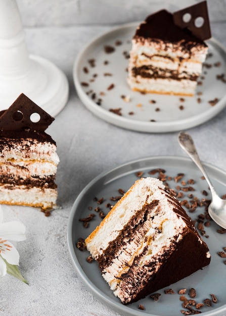 Pastel de chocolate alto ángulo