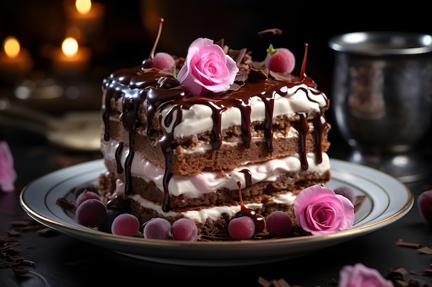 Foto gratuita pastel de chocolate con papel pintado de crema