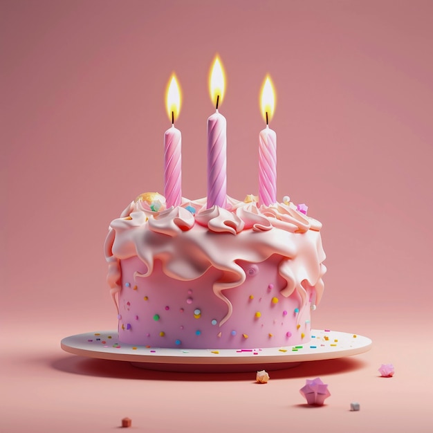 Foto gratuita pastel de cumpleaños 3d con velas encendidas en la parte superior