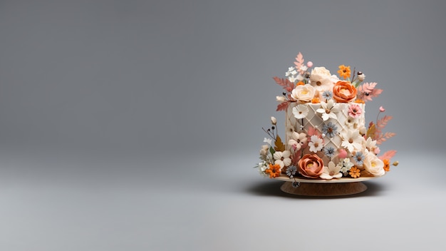 Un pastel sobrecargado de flores