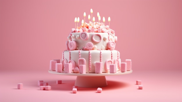 Foto gratuita pastel sobrecargado con fondo rosado