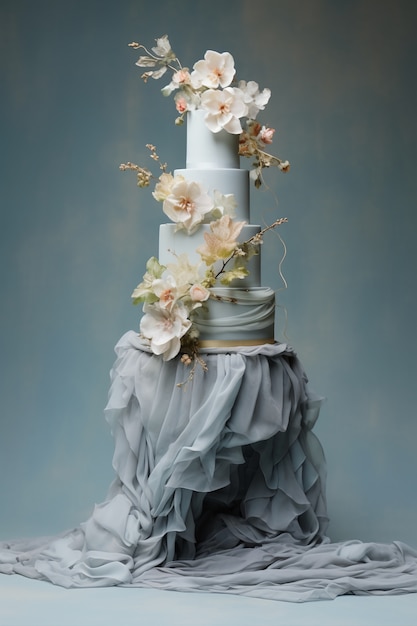 Foto gratuita pastel sobrecargado con tela y flores