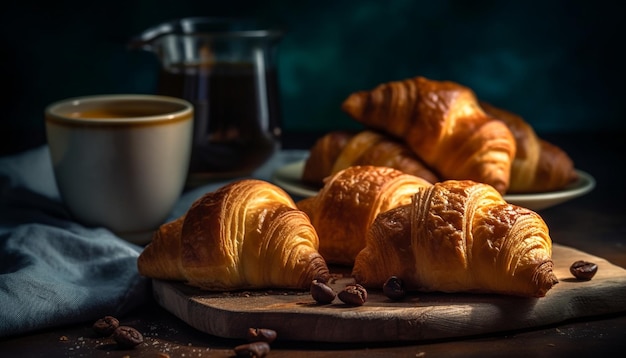 Foto gratuita pasteles franceses frescos en una mesa rústica de madera generada por ia