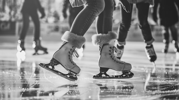 Foto gratuita patinaje sobre hielo en blanco y negro