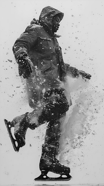 Foto gratuita patinaje sobre hielo en blanco y negro