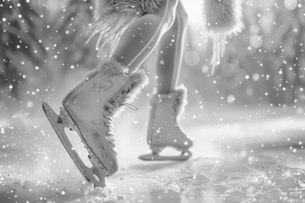 Foto gratuita patinaje sobre hielo en blanco y negro