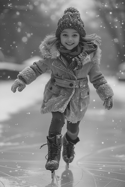 Patinaje sobre hielo en blanco y negro