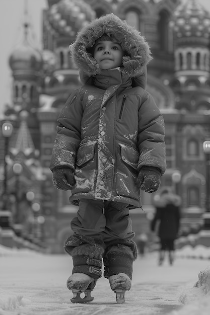 Foto gratuita patinaje sobre hielo en blanco y negro