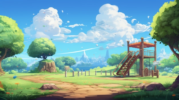 El patio de juegos de la escuela en estilo anime