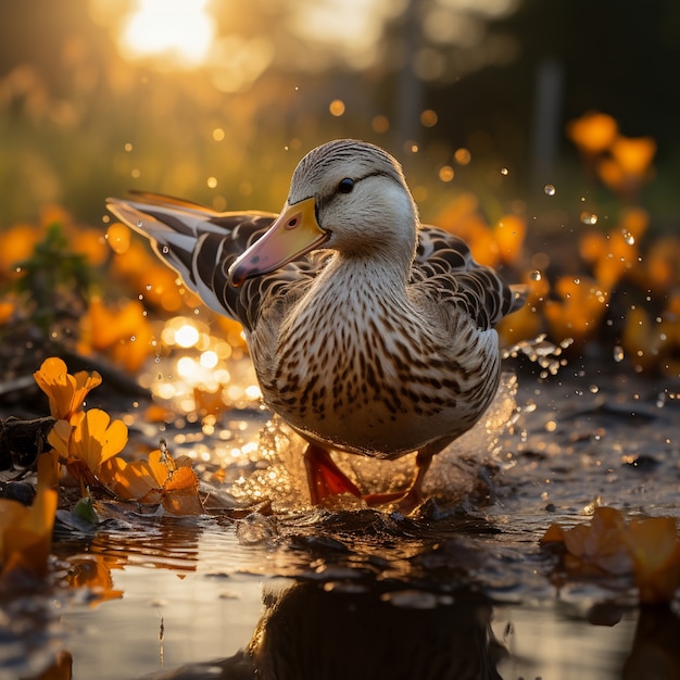 Foto gratuita el pato en la naturaleza genera imagen