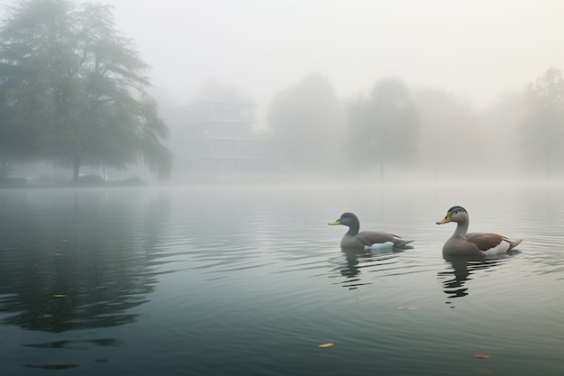 Foto gratuita el pato en la naturaleza genera imagen