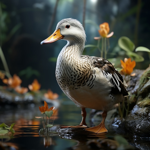 Foto gratuita el pato en la naturaleza genera imagen