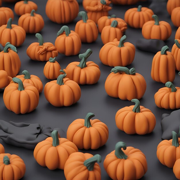 Patrón de calabaza sobre fondo negro ilustración 3d